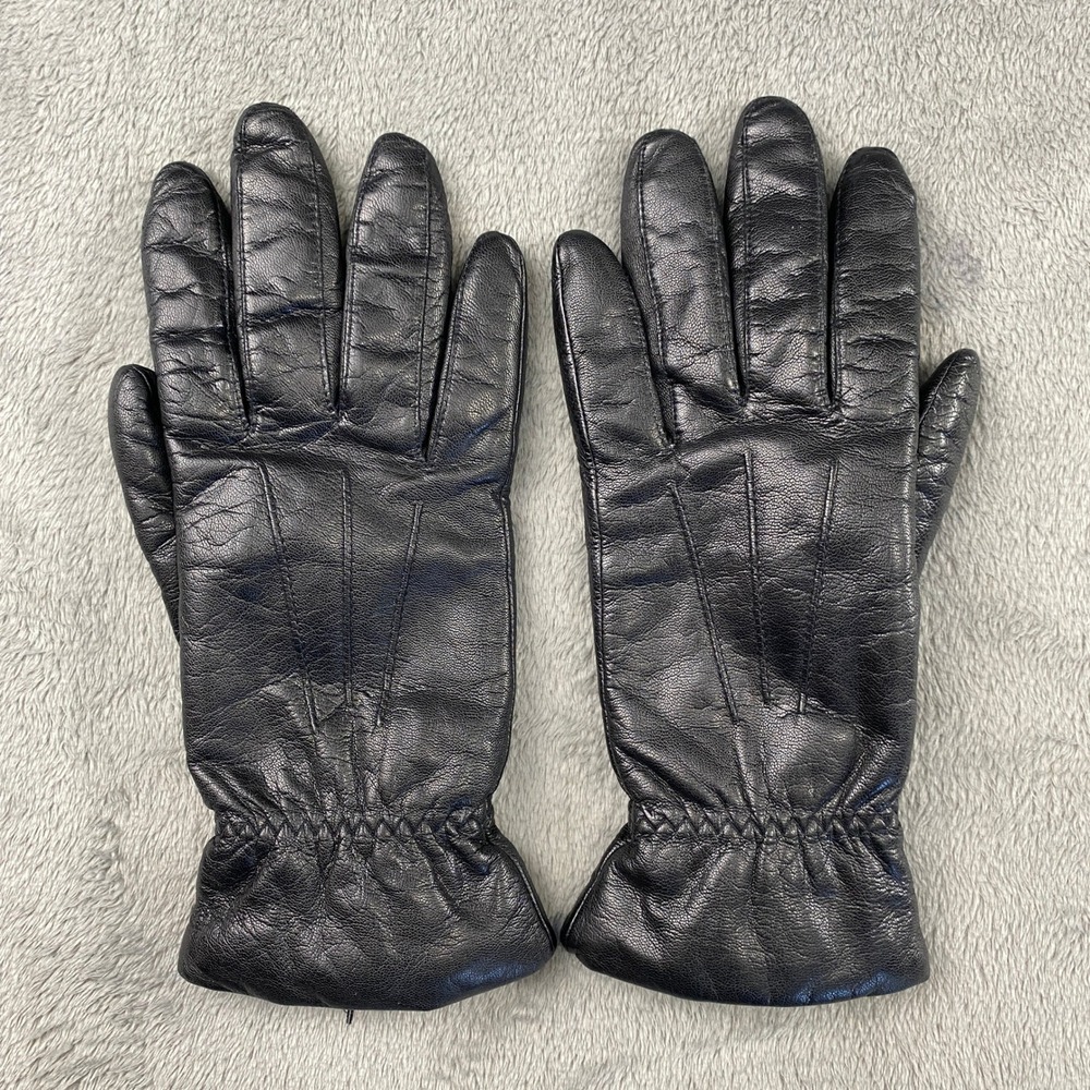 Fownes Womens Black Genuine Leather Thinsulate Insulated Gloves Size 7 Elastic